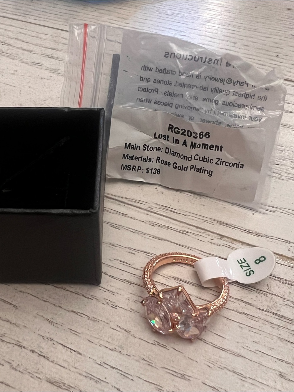 “Lost In A Moment” Rose Gold Plated Diamond Cubic Zirconia Ring - Size 8